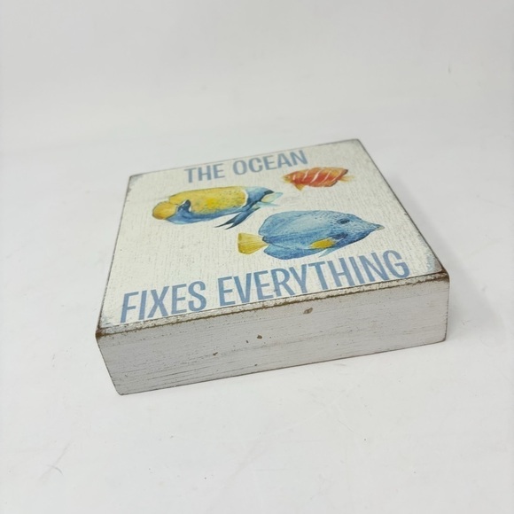 Rustic Box Sign THE OCEAN FIXES EVERYTHING Tropical Fish Coastal Beach Decor - Picture 5 of 8